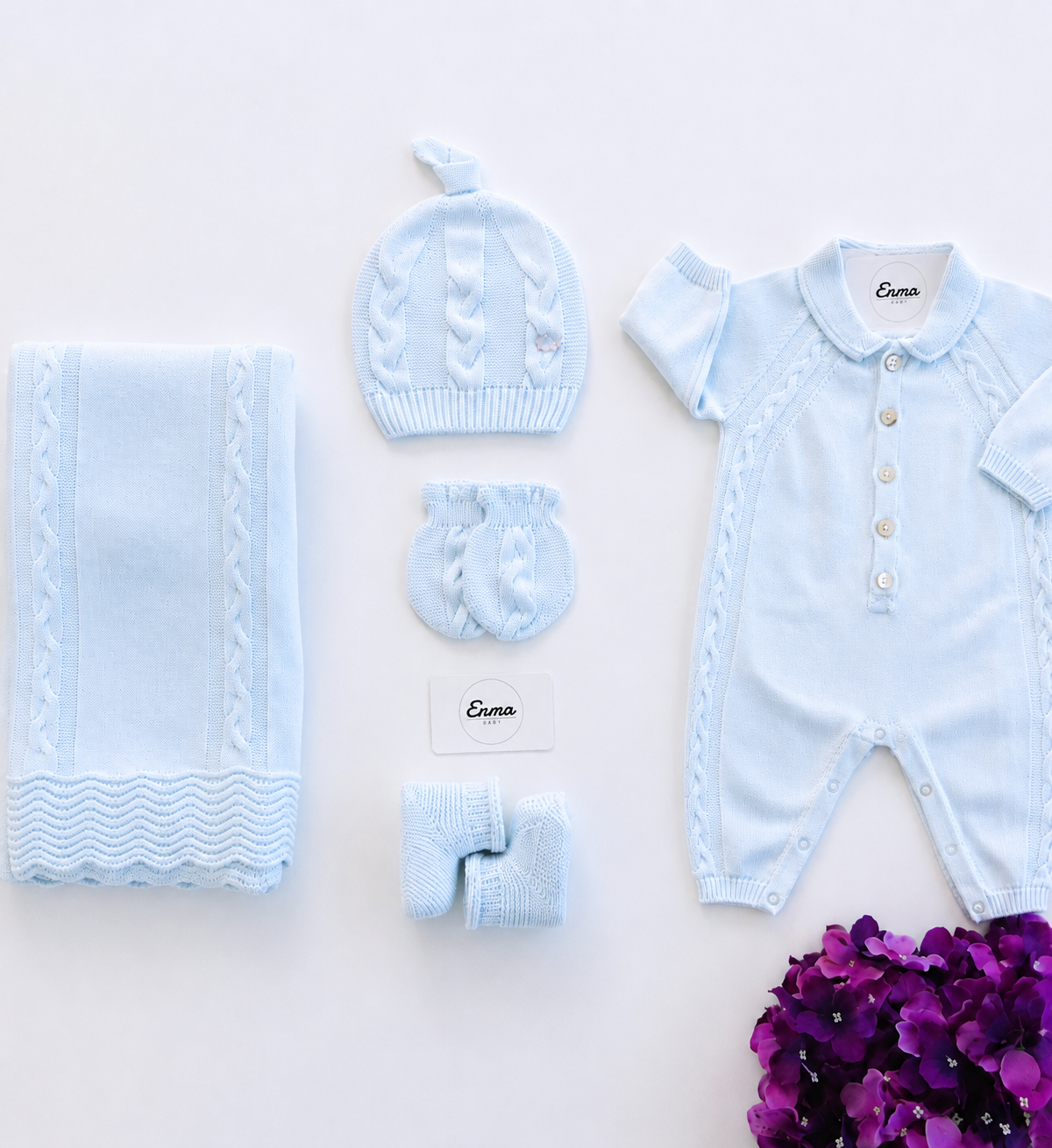 5-teiliges weiches hellblaues Strick-Set für Babys