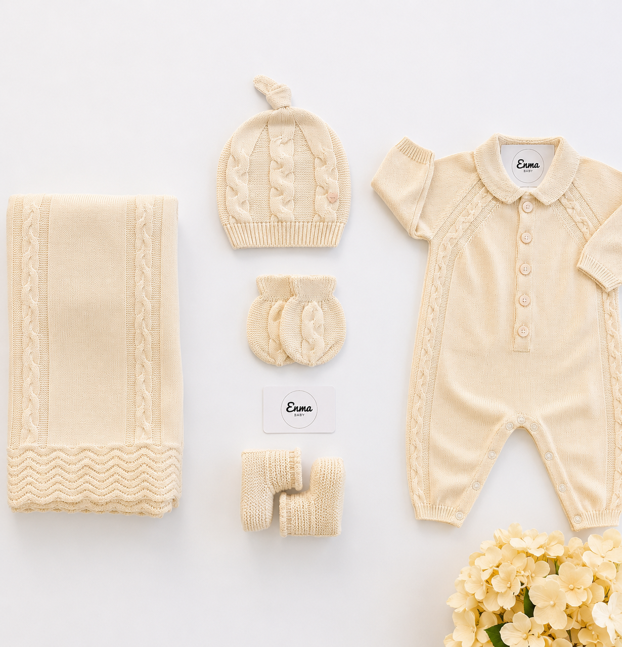 5-teiliges cremefarbenes klassisches Strick-Set für Babys